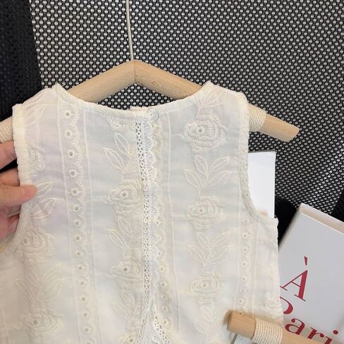 Little Bitty Girl's 2 Pieces Floral Embroidery Button Back Tank Tops & Contrast Lace Shorts Casual Elegant Summer Sets 2-7T in Saudi Arabia