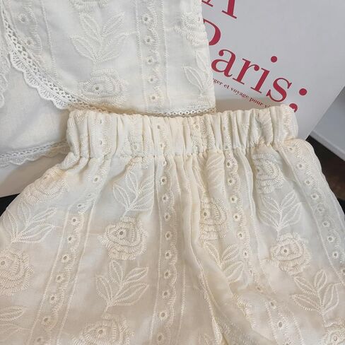 Little Bitty Girl's 2 Pieces Floral Embroidery Button Back Tank Tops & Contrast Lace Shorts Casual Elegant Summer Sets 2-7T in Saudi Arabia