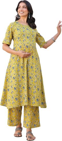 Janasya Indian Women's Paternity Ordor for Women Cotton Pure Cotton A-line Lime Lime Lime Disual Lend in Saudi Arabia