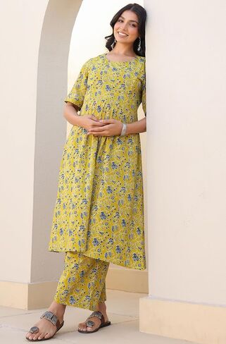 Janasya Indian Women's Paternity Ordor for Women Cotton Pure Cotton A-line Lime Lime Lime Disual Lend in Saudi Arabia