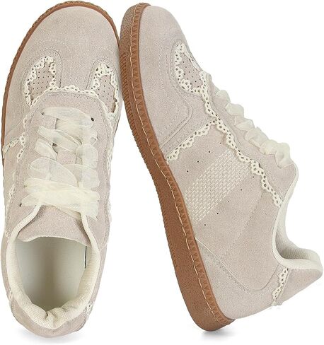 Women Lace Detail Casual Sneakers Elegant Ribbon Lace-Up Shoes with Memory Foam in Saudi Arabia