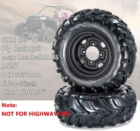 Set of 2 ATV Tires with Wheels 25x8-12, All Terrain 6-Ply Tires, Pre-Assembled Balanced Wheels with 4x110 Bolt Pattern 3.5+2.5 Offset for Mud/Sand/Trail & Farm Use in Saudi Arabia