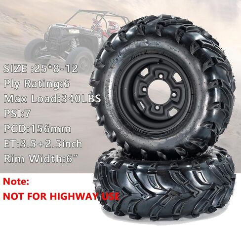 Set of 2 ATV Tires with Wheels 25x8-12, All Terrain 6-Ply Tires, Pre-Assembled Balanced Wheels with 4x110 Bolt Pattern 3.5+2.5 Offset for Mud/Sand/Trail & Farm Use in Saudi Arabia