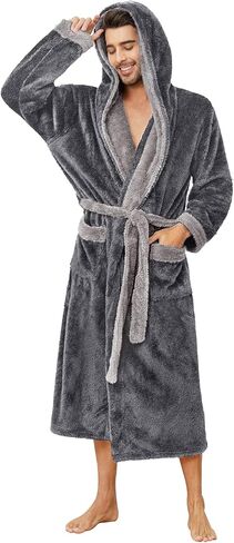 Vulcanodon Mens Robe Big and Tall with Hood, Full Length Plush Robe for Men Long Fleece Bathrobe in Saudi Arabia