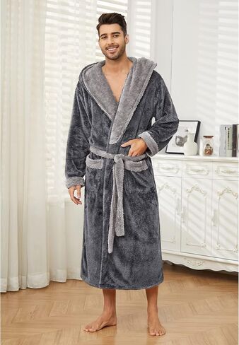 Vulcanodon Mens Robe Big and Tall with Hood, Full Length Plush Robe for Men Long Fleece Bathrobe in Saudi Arabia