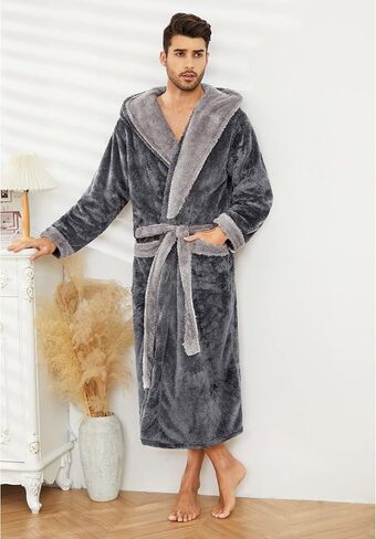 Vulcanodon Mens Robe Big and Tall with Hood, Full Length Plush Robe for Men Long Fleece Bathrobe in Saudi Arabia