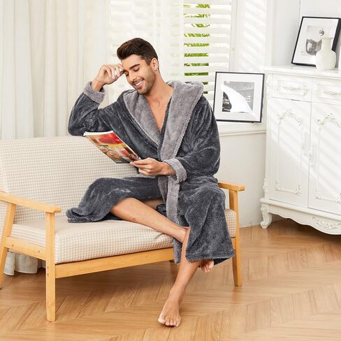 Vulcanodon Mens Robe Big and Tall with Hood, Full Length Plush Robe for Men Long Fleece Bathrobe in Saudi Arabia