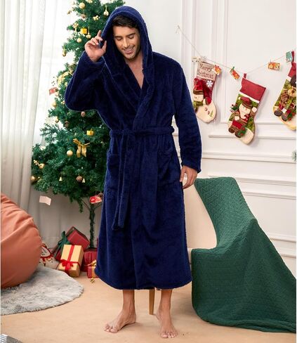 Vulcanodon Mens Robe Big and Tall with Hood, Full Length Plush Robe for Men Long Fleece Bathrobe in Saudi Arabia
