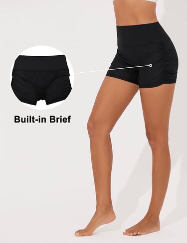 Women's 3" Swim Shorts High Waist Bathing Suit Bottoms Ruched Side Board Shorts in Kuwait