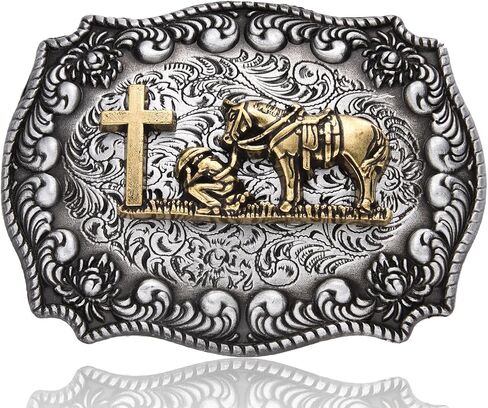 Western Cowboy Texas Retro Celtic Cross Horse Man Religious Christmas Halloween Belt Buckle Gifts in Saudi Arabia