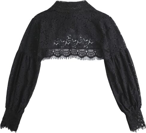 Mrotrida Women's Detachable Shirt Fake Collar Puff Long Sleeve Fake Collar Tops Hollow Out Eyelash Floral Lace Collar in Kuwait
