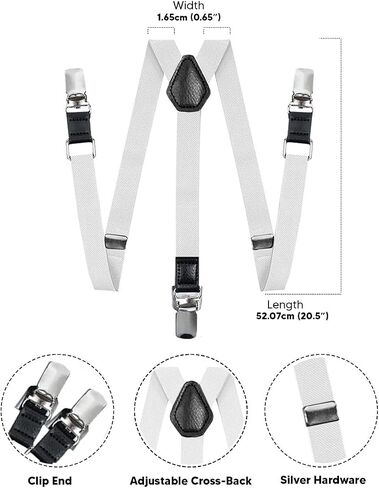 Boy's Silver Clip End Suspenders - Adjustable Elastic Suspenders for Boys in Saudi Arabia