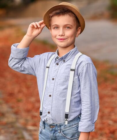 Boy's Silver Clip End Suspenders - Adjustable Elastic Suspenders for Boys in Saudi Arabia