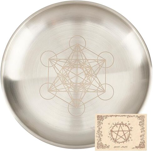 CREATCABIN Hexagon Ritual Plate Altar Plate Stainless Steel Flat Bowl Round Prayer Tray Offering Bowl Dish Candle Holder for Meditation Jewelry Incense Sticks Dowsing Divination Supplies 5.55Inch in Saudi Arabia