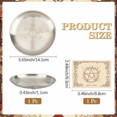 CREATCABIN Hexagon Ritual Plate Altar Plate Stainless Steel Flat Bowl Round Prayer Tray Offering Bowl Dish Candle Holder for Meditation Jewelry Incense Sticks Dowsing Divination Supplies 5.55Inch in Saudi Arabia