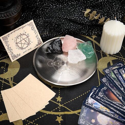 CREATCABIN Hexagon Ritual Plate Altar Plate Stainless Steel Flat Bowl Round Prayer Tray Offering Bowl Dish Candle Holder for Meditation Jewelry Incense Sticks Dowsing Divination Supplies 5.55Inch in Saudi Arabia