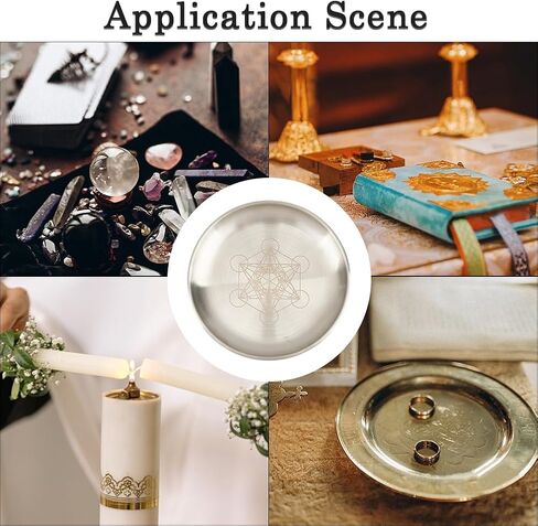 CREATCABIN Hexagon Ritual Plate Altar Plate Stainless Steel Flat Bowl Round Prayer Tray Offering Bowl Dish Candle Holder for Meditation Jewelry Incense Sticks Dowsing Divination Supplies 5.55Inch in Saudi Arabia