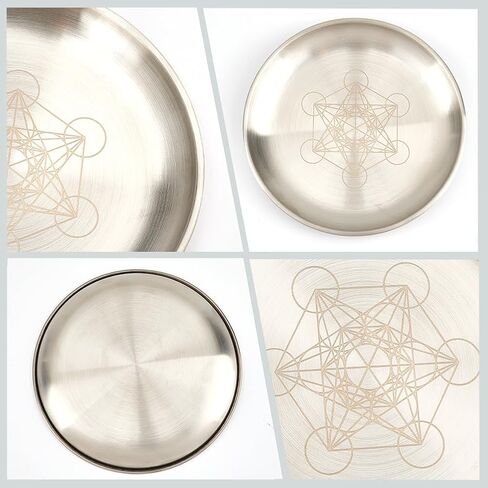 CREATCABIN Hexagon Ritual Plate Altar Plate Stainless Steel Flat Bowl Round Prayer Tray Offering Bowl Dish Candle Holder for Meditation Jewelry Incense Sticks Dowsing Divination Supplies 5.55Inch in Saudi Arabia