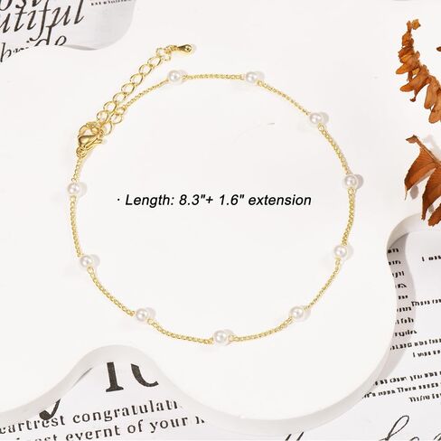 MOLEVY Ankle Bracelets for Women 14K Gold Plated Anklet Silver Anklets Waterproof Evil Eye Beaded Pearl Tennis Crystal Heart Cuba Link Chain Anklets Dainty Jewelry Gift for Her in Saudi Arabia