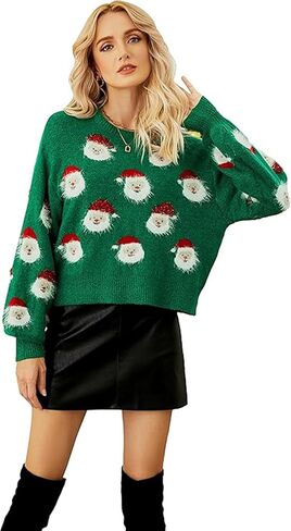 LUBOT Ugly Christmas Sweaters for Women Cute Funny Wintertime Holiday Parties Knitted Pullover Sweater Santa 2024 in Kuwait