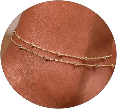MOLEVY Ankle Bracelets for Women 14K Gold Plated Anklet Silver Anklets Waterproof Evil Eye Beaded Pearl Tennis Crystal Heart Cuba Link Chain Anklets Dainty Jewelry Gift for Her in Saudi Arabia