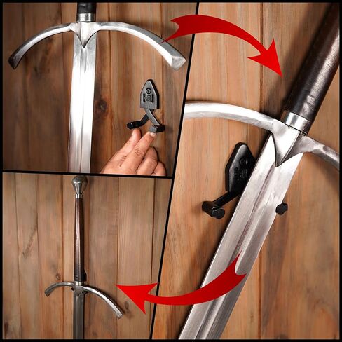 Mythrojan Metal Single Sword Wall Mounts Vertical Sword Mount Display Wall Hanger Adjustable Multifunctional Mount Wall Décor Rack for Axe, Knives - Silver, Packs of 2 in Kuwait