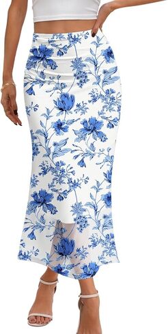 Merokeety Women's Summer Floral Mesh Midi Skirt 2025 عرضًا عاليًا عالي الخصر in Saudi Arabia