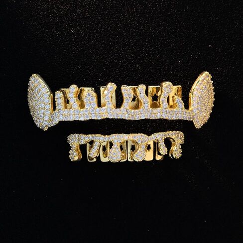 Grillz gold teeth Grills for Men Women, 18KGold-plated brass Hip Hop Silver Gold Grills for your teeth Top and Bottom, street Rapper Costume Mouth Grillz with Silicone Molding Bars in Saudi Arabia
