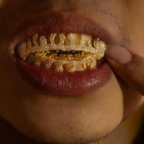 Grillz gold teeth Grills for Men Women, 18KGold-plated brass Hip Hop Silver Gold Grills for your teeth Top and Bottom, street Rapper Costume Mouth Grillz with Silicone Molding Bars in Saudi Arabia