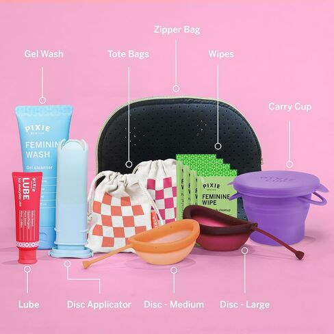 Pixie Menstrual Disc & Disc Applicator Kit - No Metals or Toxins - 100% Medical-Grade Silicone - Best Period Disc Starter Kit - Inserts Like a Tampon - Proven to Become Successful Menstrual Disc User in Kuwait