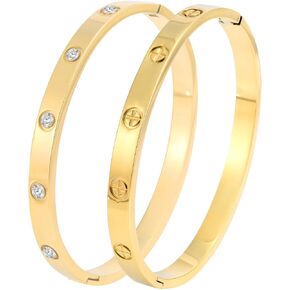 18K Gold Plated Stainless Steel Cuff Bracelet & Love Friendship Screw Bangle Bracelet Set for Women with Gift Box in Kuwait