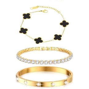 Gold Bracelets for Women-4Pcs/3Pcs,18K Gold Plated Bangle Tennis Bracelets Stack Set for Women Trendy Non Tarnish Stainless Steel Gold Bangles Accessories Designer Jewelry in Saudi Arabia