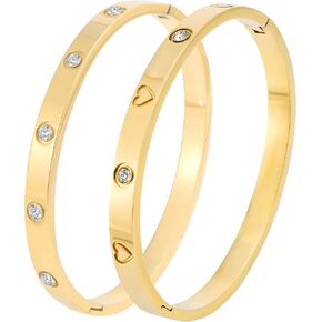 18K Gold Plated Stainless Steel Cuff Bracelet & Love Friendship Screw Bangle Bracelet Set for Women with Gift Box in Saudi Arabia