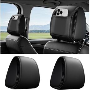 2PCS Headrest Covers for Cars with Pocket,All Season Leather Car Headrest Cover for Wallet Key Phone Holder,Universal Back Seat Organizer&Decoration of Seat Head Rest