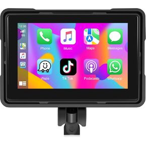 5 Inch Portable Motorcycle Smart Player Radio with Carplay Android Auto 64G TF Card Touch Screen with Voice Control GPS Navigation for Motorcycle Support Bluetooth/Siri/Google Assistant/USB