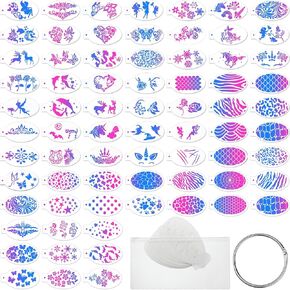 Fulmoon 72 Pcs Face Paint Stencils Reusable Face Painting Stencils Body Painting Stencils Makeup Tattoos Stencils with Storage Bag and Binder Ring for Kid Adult Halloween Party Art Painting, 72 Style