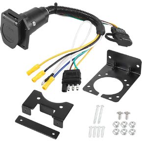 X AutoHaux 4 Way Flat to 7 Way Round Blade Trailer Adapter End 4 PIN إلى 7 PIN موصل كهربائي مع قوس التثبيت للسيارة RV Truck