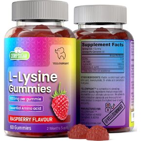 L Lysine Gummies ، ملحق مؤلم البارد 1000 ملغ ، السكر الصفر ، الحمض الأميني القابل للمضغ للجلد ، الشفاه ، الدعم عن طريق الفم والمناعة ، نباتي ، خالٍ من الغلوتين ، وصحة L-Lysine ، للبالغين والأطفال ، 60 COUNT