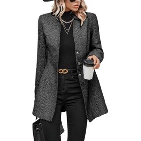 Yoeasy Women's Stand Stand Twist Single Breadted Pea Coat Coat Disual Wool Blend Mid Long Trench Coat Jackets Winter