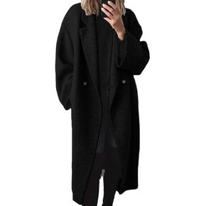 yoeasy Women's Winter Notch Lapel Double Breasted Pea Coat Wool Blend Long Sleeve Casual Long Trench Coat