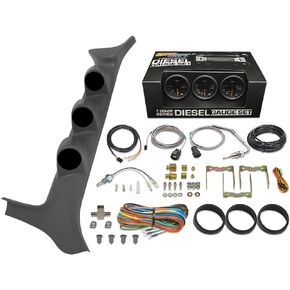 GlowShift Diesel Gauge Package Compatible with Ford F-Series F-250 F-350 7.3L Power Stroke 1992-1997 - Black 7 Color 60 PSI Boost, 1500F EGT & Transmission Temp Gauges - Gray Triple Pillar Pod