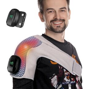LANGSKIP'S Cordless Heated Shoulder Wrap Massager,6 Heat & 3 Vibration Electric Heating Pad for Shoulder Pain Relief, Rotator Cuff & Frozen Arm Support, Detachable Controller Brace for Men and Women