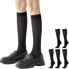 5 Pack Girls Knee High Socks Kids School Uniform Sheer Stockings Dress Long Socks for 7-18 Years Girls