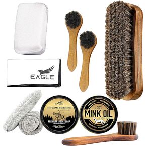 Eagle Premium 10-Piece Leather Care Kit – Saddle Soap, Mink Oil, Horsehair Brush, Daubers, Sponge & Cloths – Complete Set for Work, Western, Dress & Travel Footwear | Perfect Gift for Men & Women