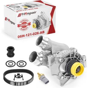 Aluminum Water Pump With Belt丨fits for 2008-2016 Audi A3-A6 Q3 Q5 TT Quattro Allroad&VW Beetle CC Eos GTI Jetta Passat丨Electric Engine Water Pump Assembly丨06H121026AB