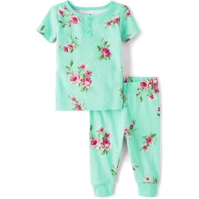 The Children's Place Baby Girl's and Toddler Short Sleeve Top and Pants Snug Fit 100% Cotton 2 Piece Pajama Set