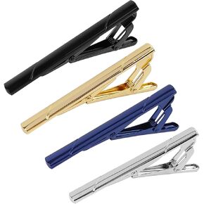 Men's Tie Clip Set - 4 Pieces in Black, Gold, Blue, Silver - Premium Copper, Classic Design, Nickel-Free and Lead-Free for Safe Use, Ideal Gift for Father, Lover, Friend and Husband