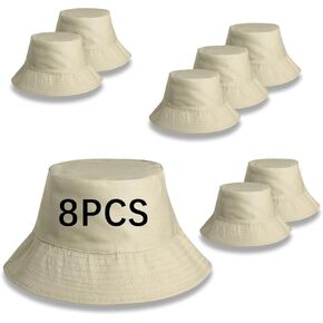 8PCS Khaki Bucket Hats Blank for Women Men Bucket Hats Bulk Blank Sun Hat for Beach Fishing Outdoor Camping Sun Cap Adult DIY Logo Hand Draw Print Heat Transfer