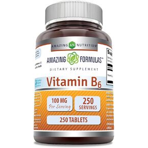 Amazing Formulas Vitamin B6 Pyridoxine 100mg 250 Tablets Supplement | Non-GMO | Gluten Free | Made in USA