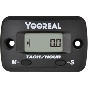 Yooreal Digital Maintenance Hour Meter and Tachometer,Replaceable Battery,Waterproof for Riding Lawn Mower Brush Cutter Generator Air Compressor Scooter Chainsaw Pit Bike Paramotor Go Kart